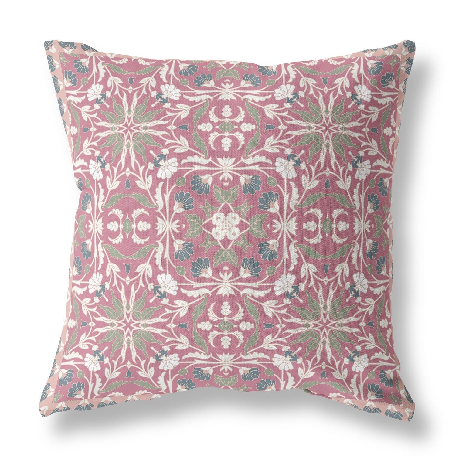 16" Magenta White Paisley Indoor Outdoor Throw Pillow