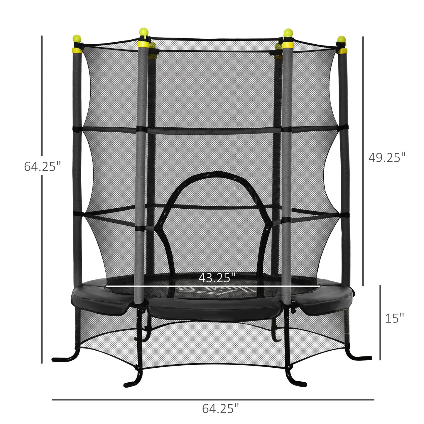 Soozier 5.3' Kids Trampoline, 64" Indoor Trampoline for Kids with Safety Enclosure for 3-10 Year Olds, Indoor & Outdoor Use, Black