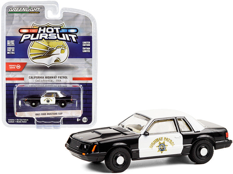 1982 Ford Mustang SSP Black and White CHP "California Highway Patrol" "Hot Pursuit" Series 36 1/64 Diecast Model Car by Greenlight-0