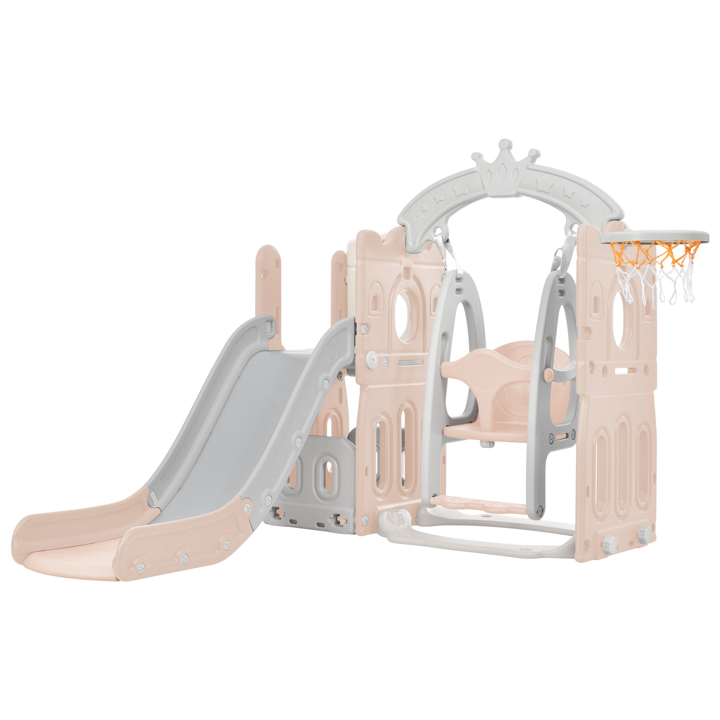 Toddler Slide and Swing Set 5 in 1, Kids Playground Climber Slide Playset with Basketball Hoop Freestanding Combination for Babies Indoor & Outdoor