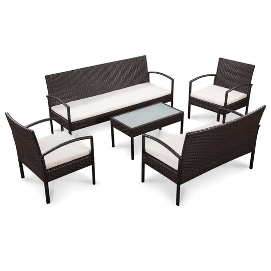 vidaXL 5 Piece Patio Lounge Set with Cushions Poly Rattan Brown