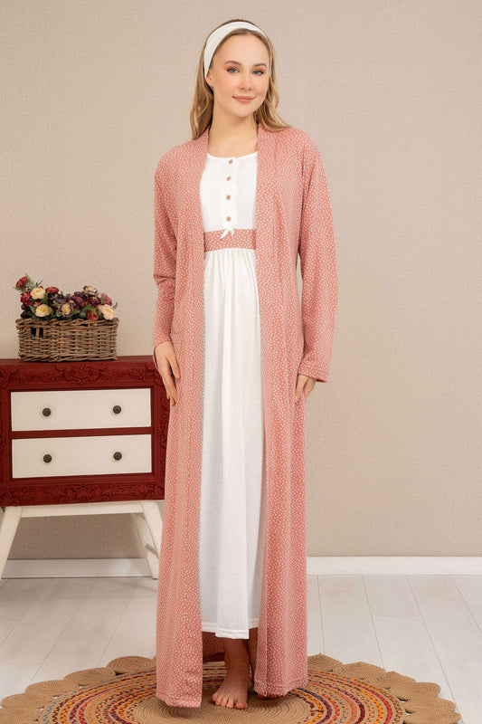 Shopymommy 4512 Maternity & Nursing Nightgown With Polka Dot Robe Dried Rose-0