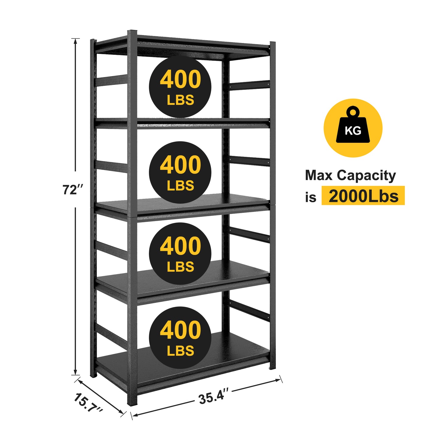 Storage Shelves  5 Tier Heavy Duty Metal Shelving Unit Adjustable Shelving Units and Storage Rack Kitchen Garage Shelf H72 * W35.4 * D15.7