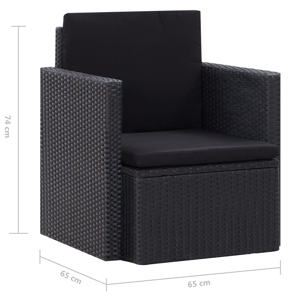 vidaXL Patio Chair with Cushions Poly Rattan Black