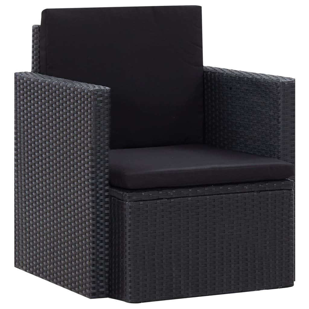 vidaXL Patio Chair with Cushions Poly Rattan Black