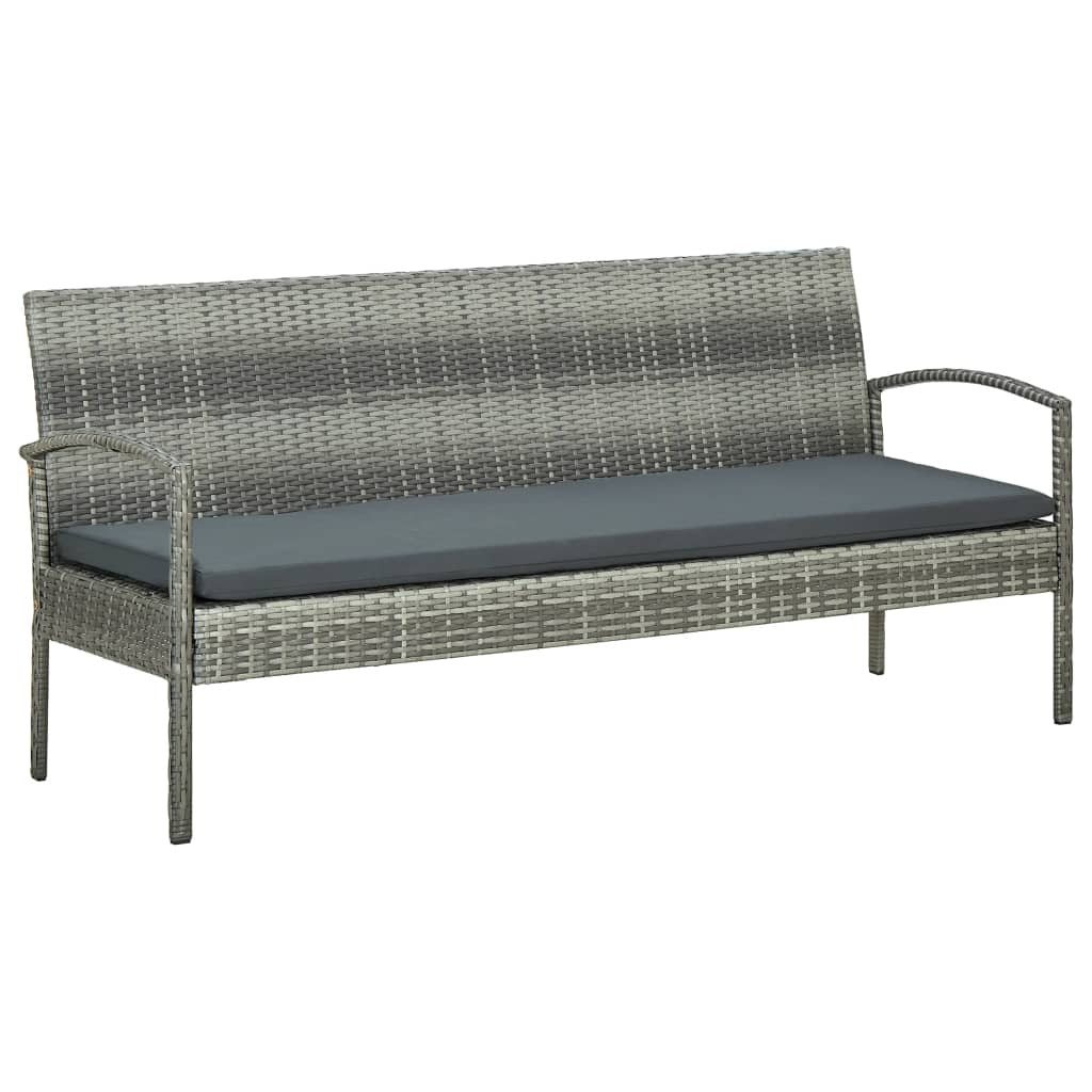 vidaXL 3-Seater Patio Sofa with Cushion Gray Poly Rattan