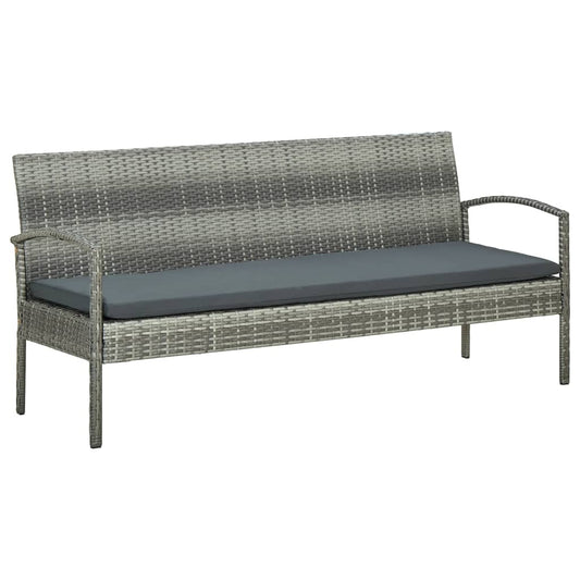 vidaXL 3-Seater Patio Sofa with Cushion Gray Poly Rattan