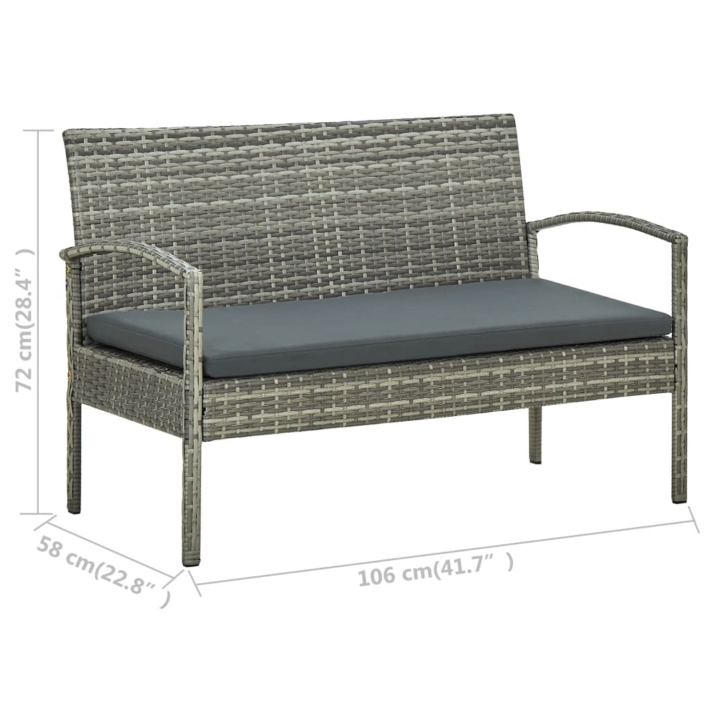 vidaXL 3-Seater Patio Sofa with Cushion Gray Poly Rattan