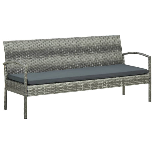 vidaXL 3-Seater Patio Sofa with Cushion Gray Poly Rattan