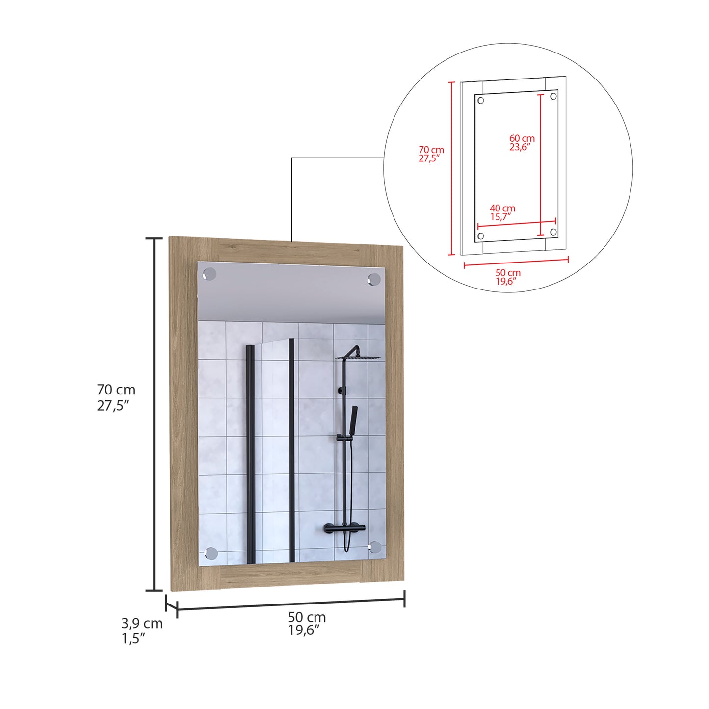 Vanguard Bathroom Mirror, Frame, Looking Glass -Light Pine