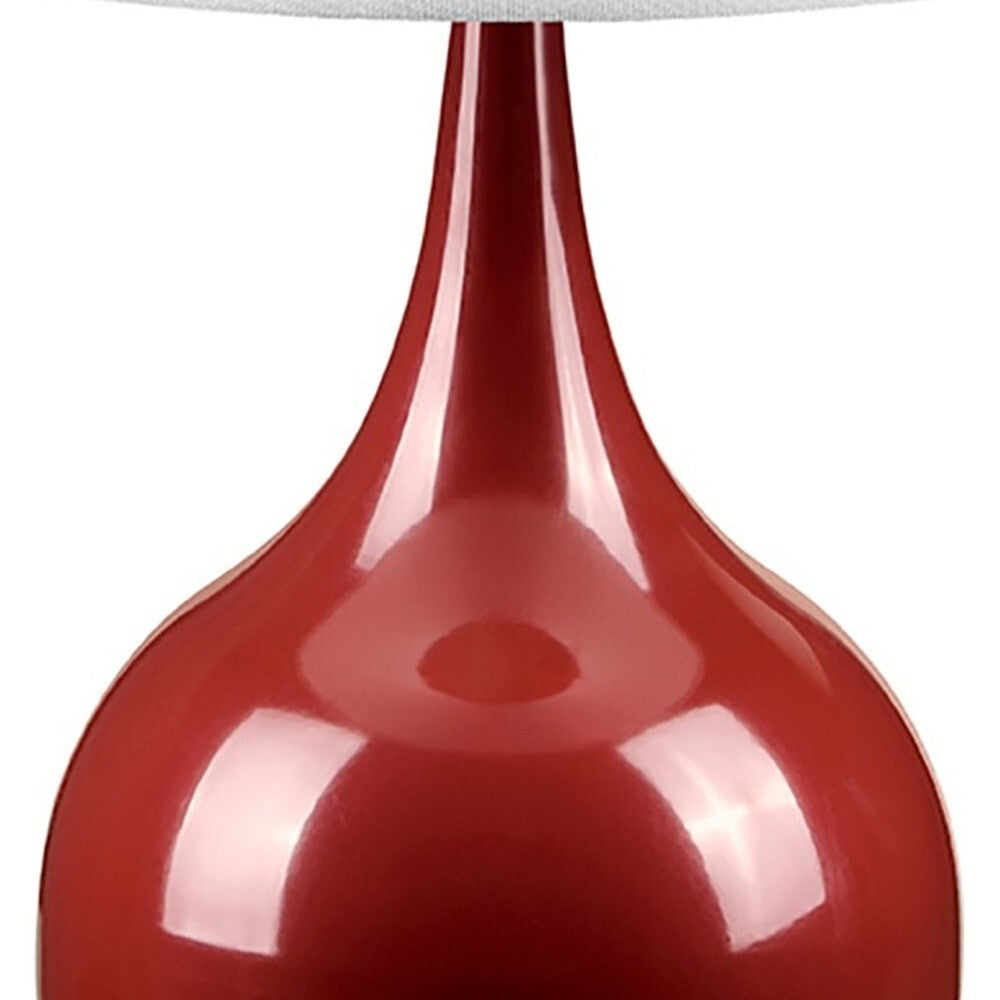 24" Red Metal Bedside Table Lamp With White Shade