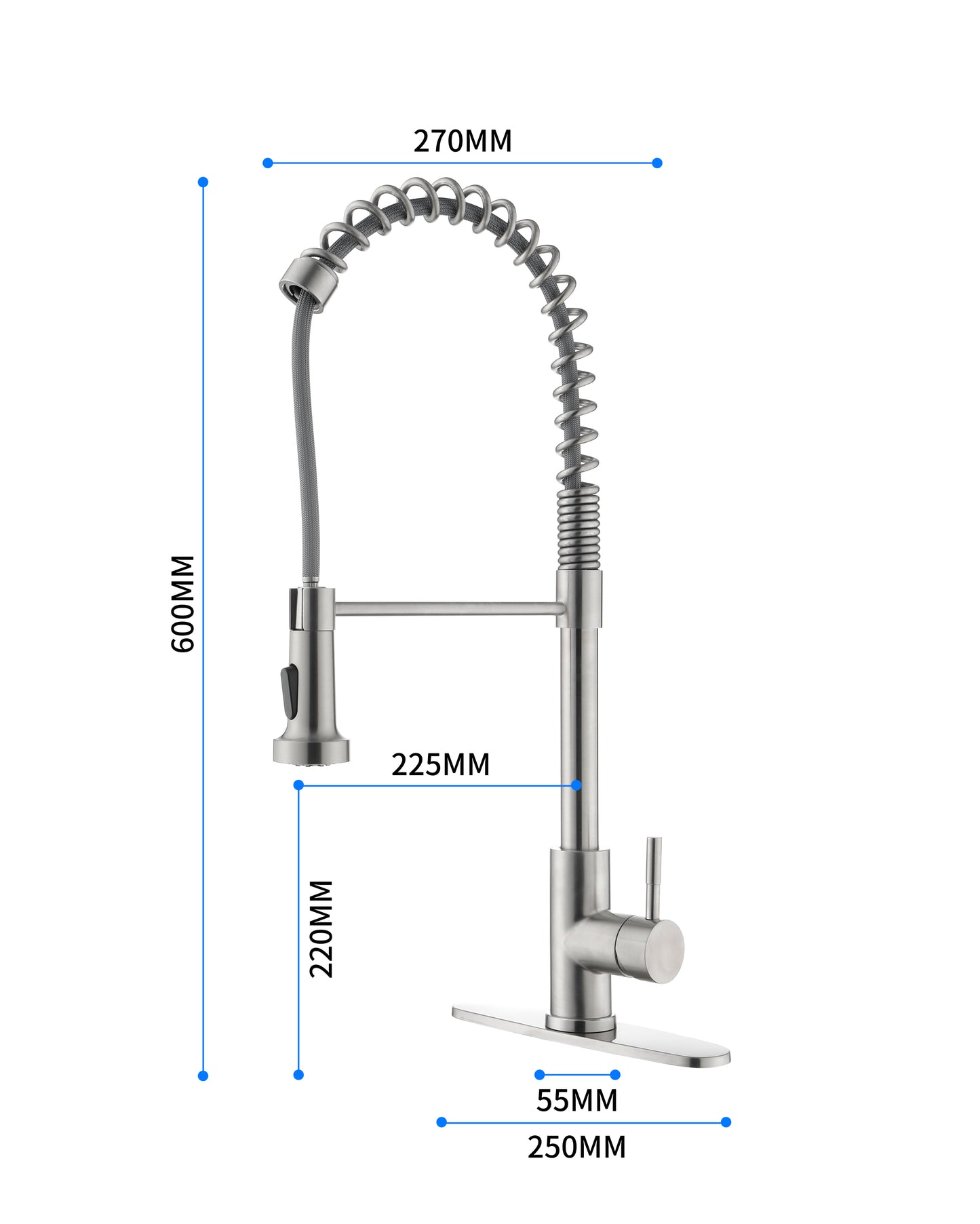 Spring Brushed Nickel Kitchen Faucet with Sprayer Pull Down, Comercial Stainless Steel Sink Faucet Kitchen High Arc Gooseneck, Single Handle Faucets with Deck Plate for 1/ 3 Holes Sink