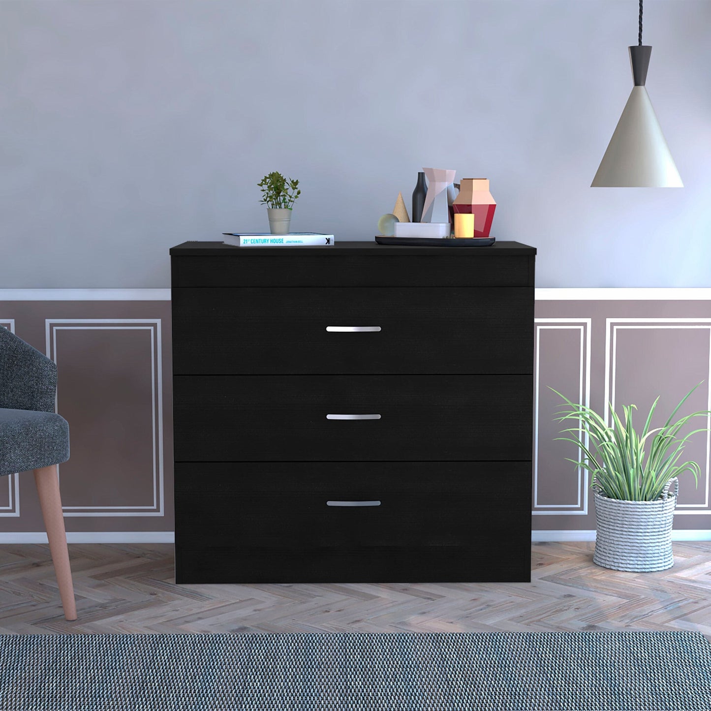 29" Black Three Drawer Dresser