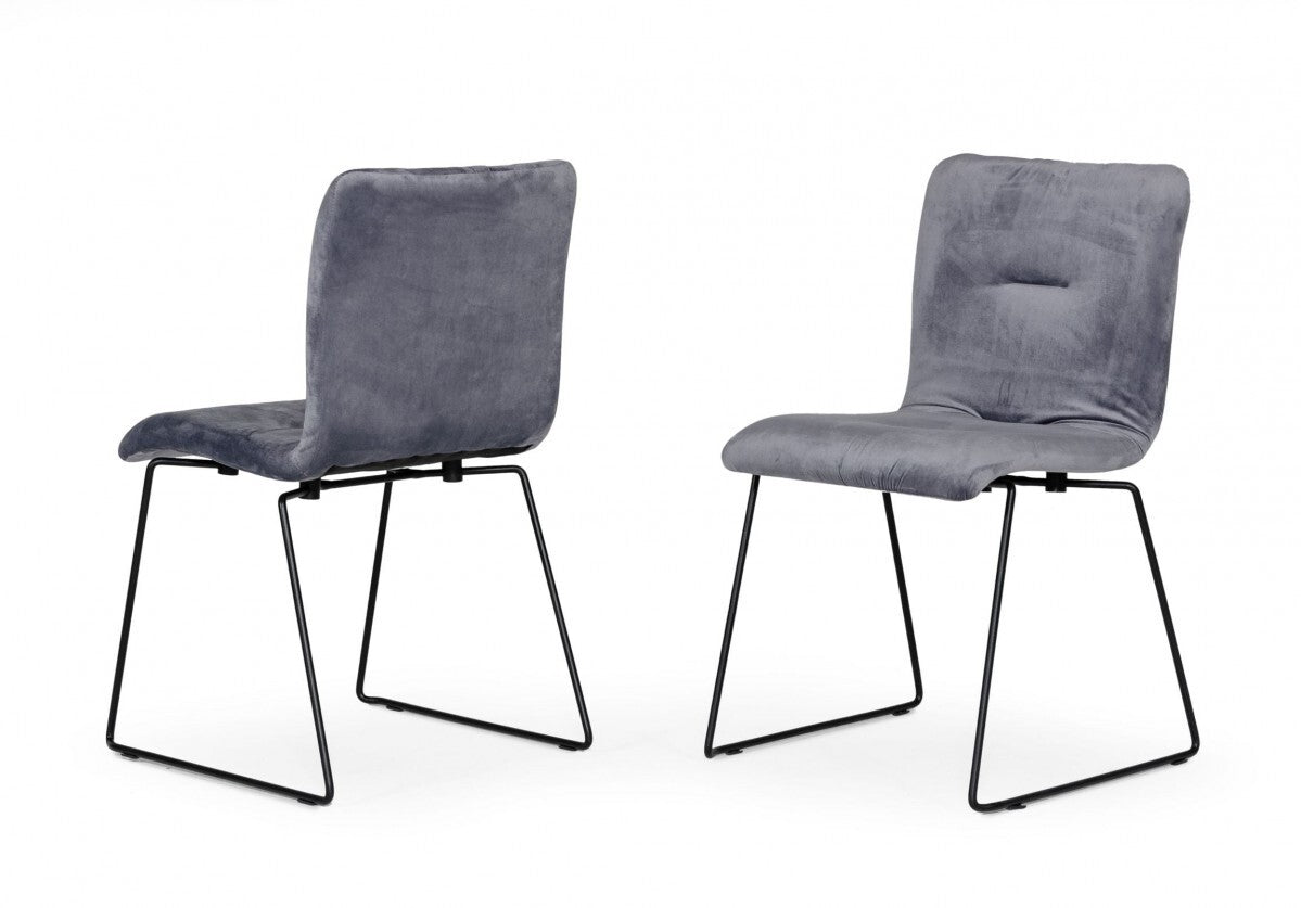 Set of Two Gray Velvet Dining Chairs