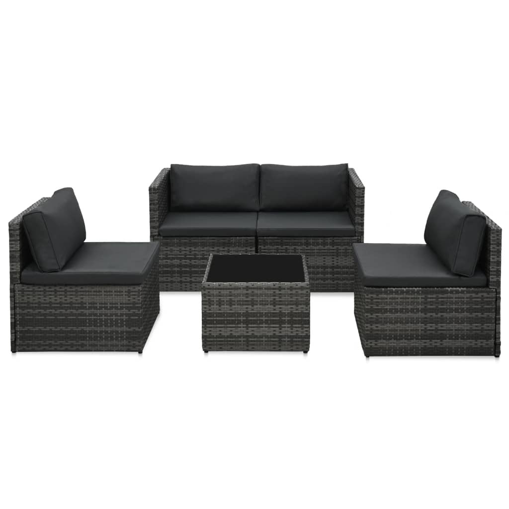 vidaXL 5 Piece Patio Lounge Set with Cushions Poly Rattan Gray