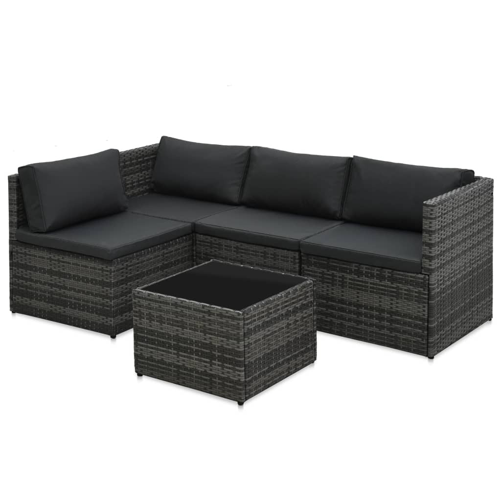 vidaXL 5 Piece Patio Lounge Set with Cushions Poly Rattan Gray