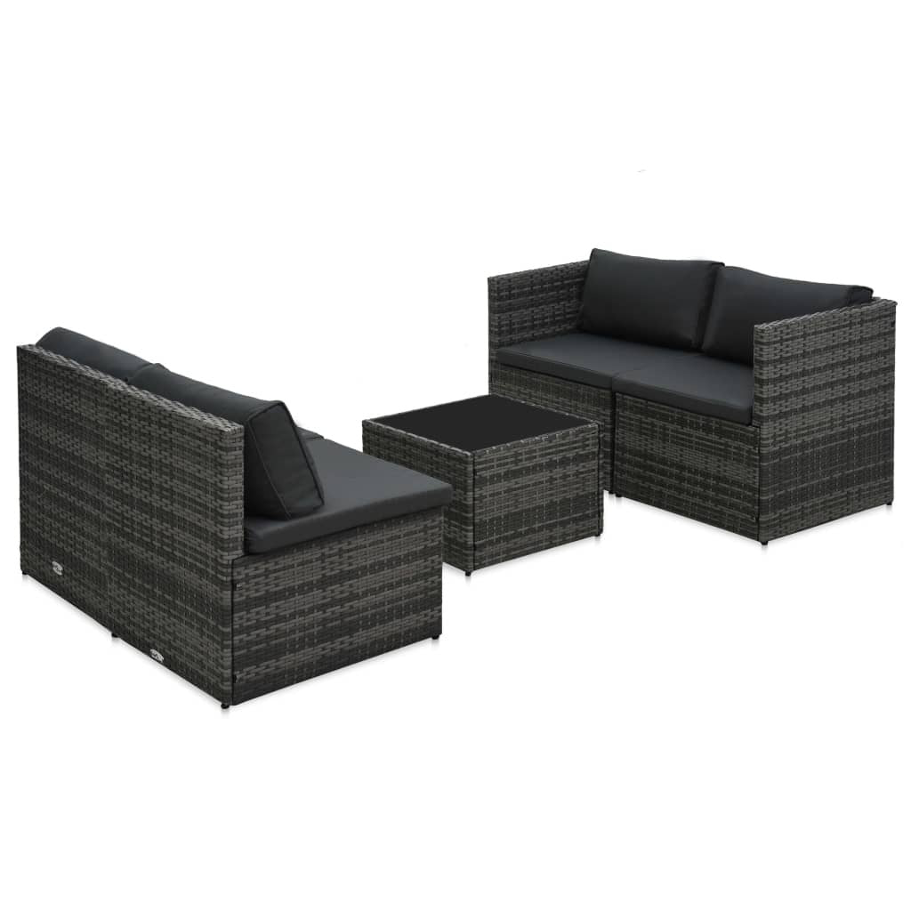 vidaXL 5 Piece Patio Lounge Set with Cushions Poly Rattan Gray