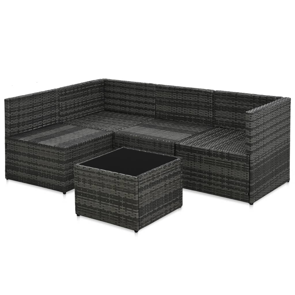 vidaXL 5 Piece Patio Lounge Set with Cushions Poly Rattan Gray