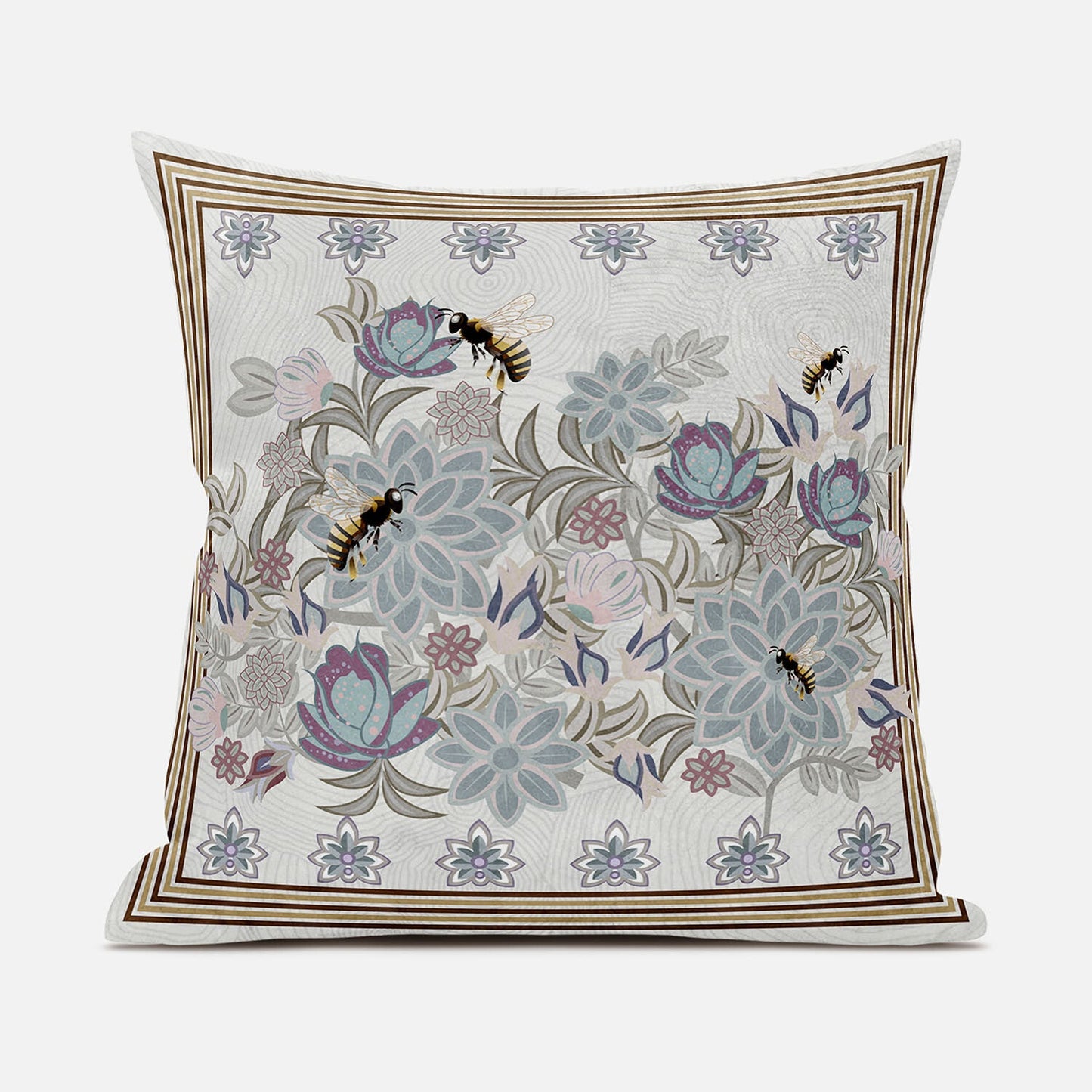 16x16 Pink Gray Bee Blown Seam Broadcloth Animal Print Throw Pillow