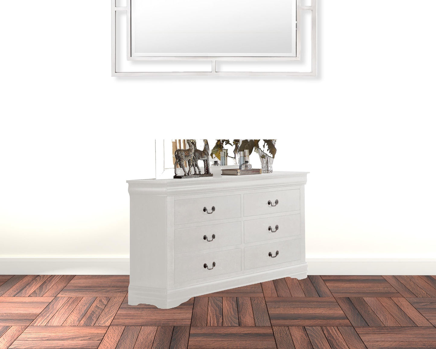 57" White Solid Wood Six Drawer Double Dresser