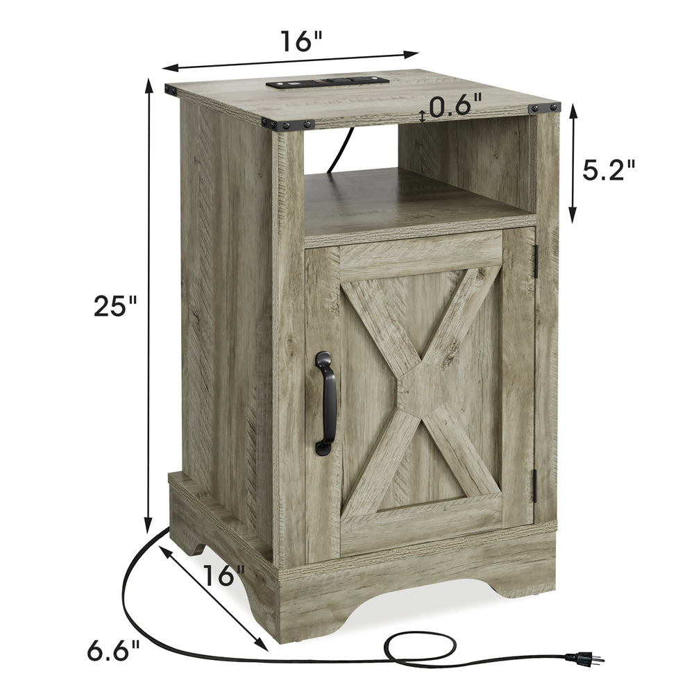 Wholesale Light Gray Door Wood Nightstands Cabinet Tall Bedside Table With Charging Station Bedroom Living Room