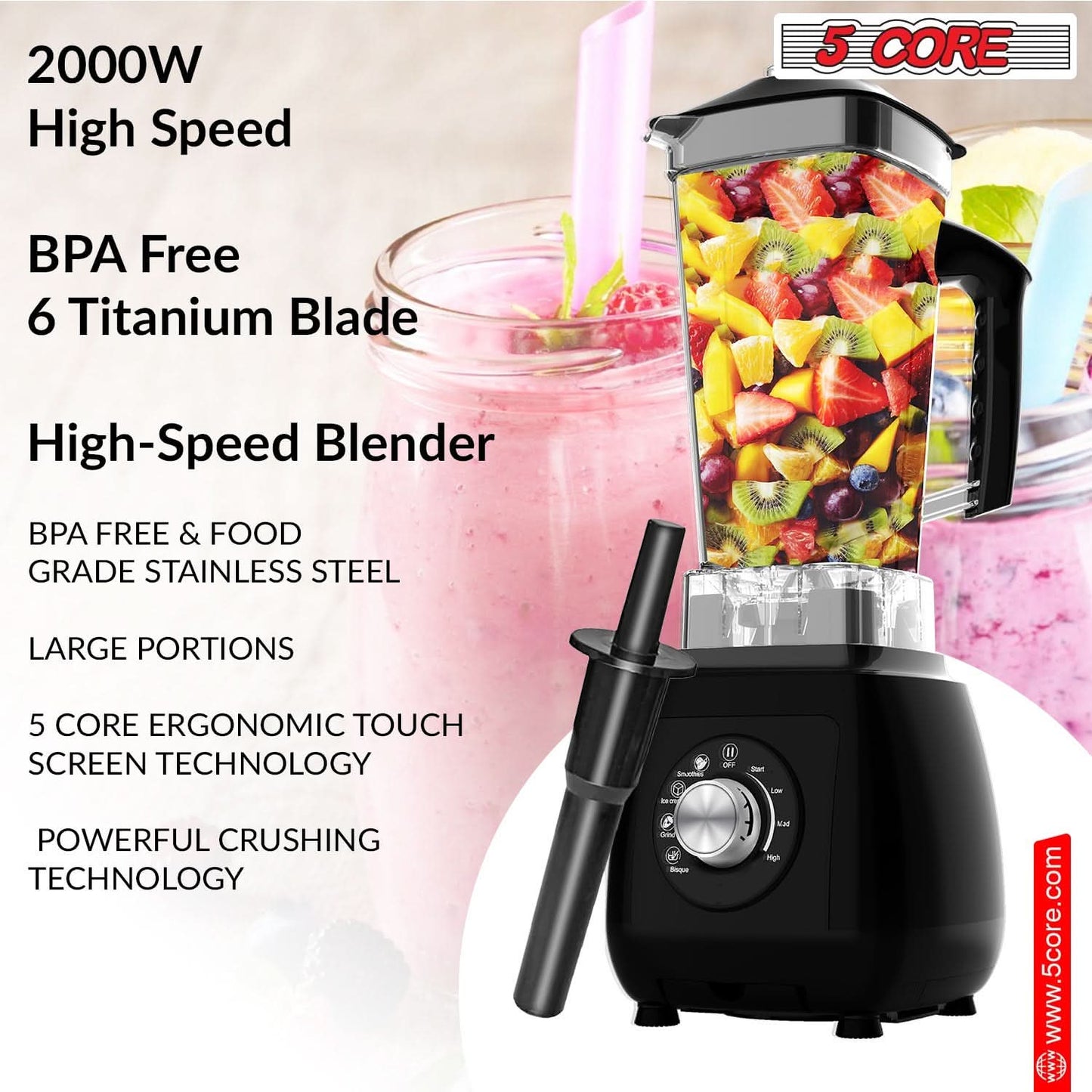 5Core Juicer Blender Machines 2000W Countertop Kitchen Smoothie Maker w 68oz Jar-4