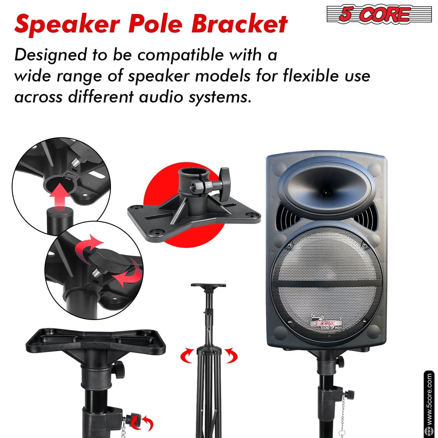 5 Core Speaker Stand Tripod Floor Adjustable Up to 48 Inch DJ Studio Monitor Stands Pole Mount Pair BLACK-3