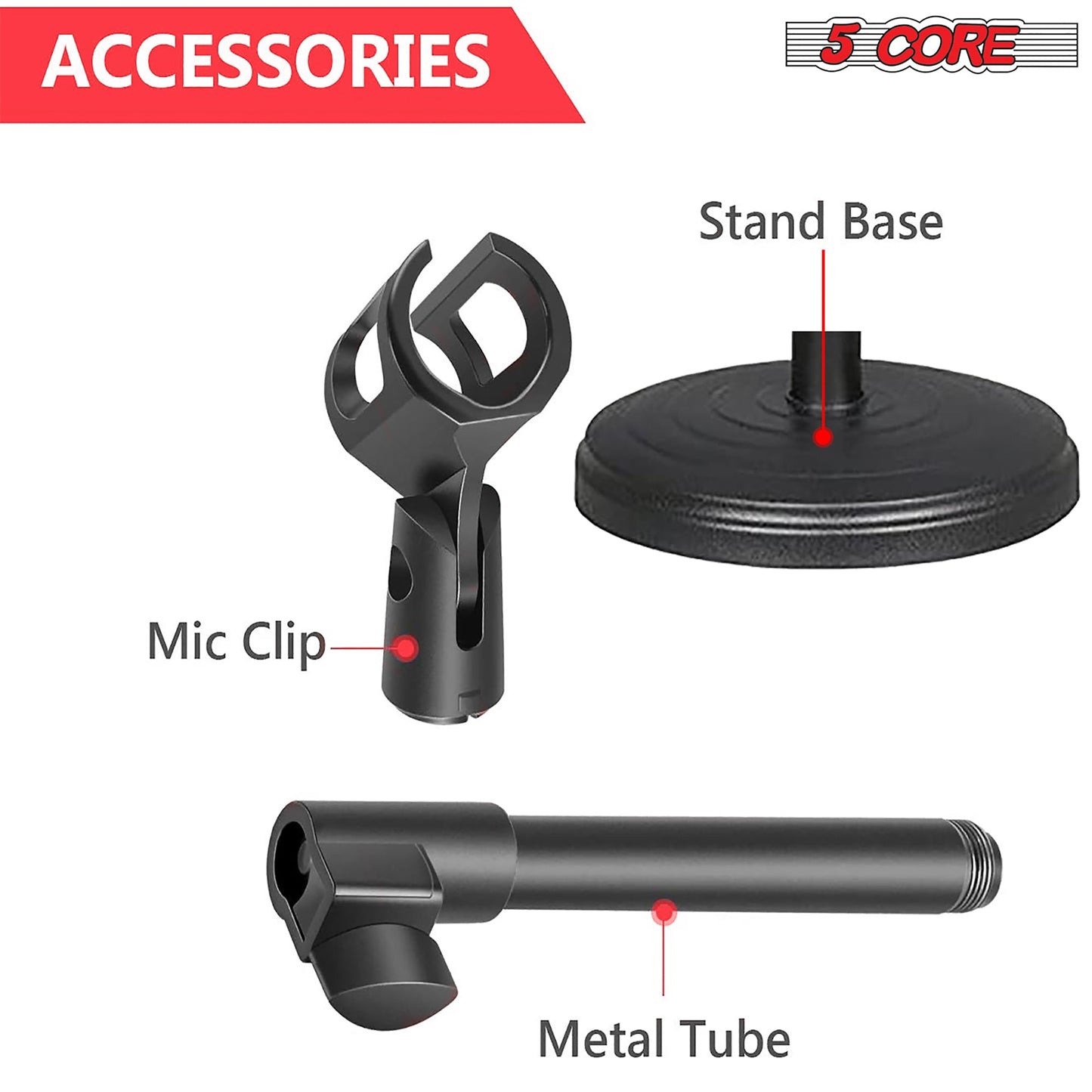 5Core Desk Mic Stand 3Pcs Adjustable Table Round Base Portable Desktop Microphone Stands Holder-4