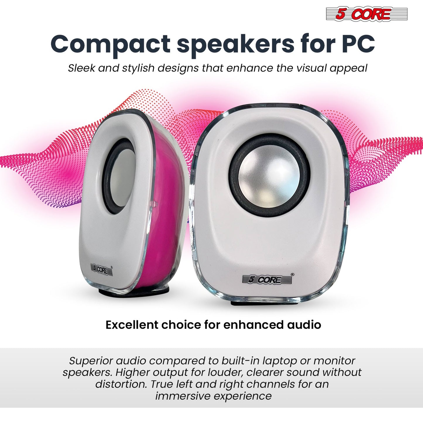 5Core Computer Speakers Pair 10W Combo Power PC Desktop Laptop Gaming External Speaker System Wired-3