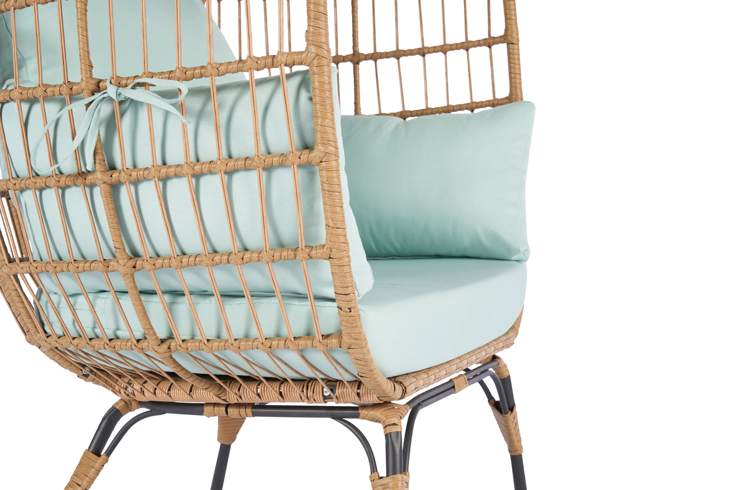 Wicker Egg Chair, Oversized Indoor Outdoor Lounger for Patio, Backyard, Living Room w/ 5 Cushions, Steel Frame,  - Light Blue