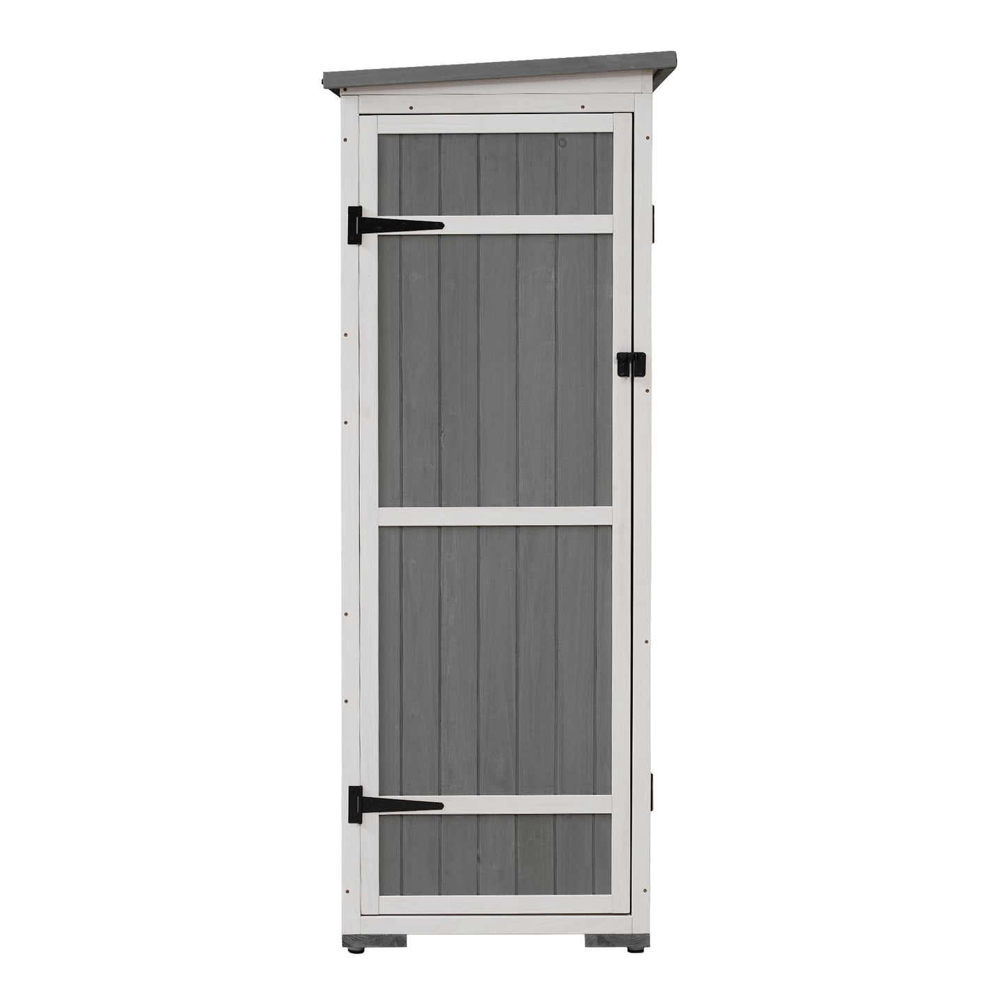 [Video Provided] TOPMAX Outdoor 5.5ft Hx4.1ft L Wood Storage Shed, Garden Tool Cabinet with Waterproof Asphalt Roof, Four Lockable Doors, Multiple-tier Shelves, White and Gray