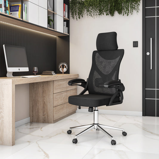 Techni Mobili Essential Ergonomic Office Chair with Headrest & Lumbar Support, Black