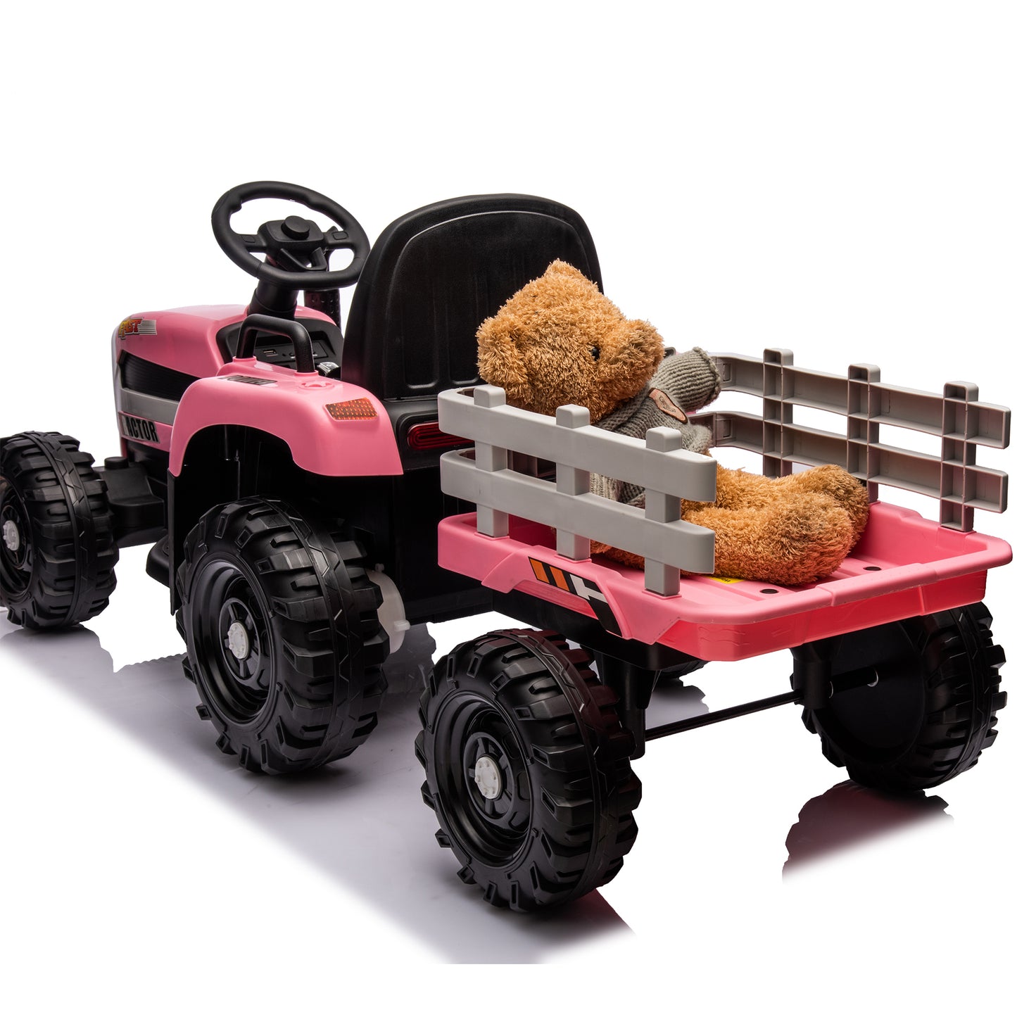 Ride on Tractor with Trailer,12V Battery Powered Electric Tractor Toy w/Remote Control,electric car for kids,Three speed adjustable,Power display, USB,MP3 ,Bluetooth,LED light,Two-point safety belt