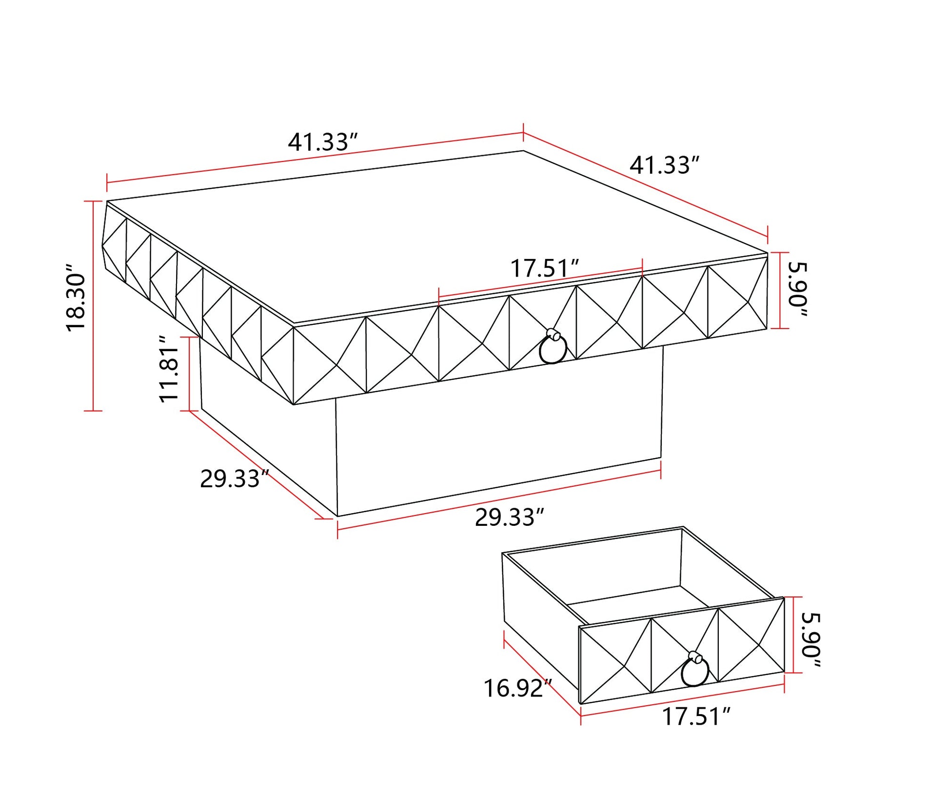 Three-dimensional Rough Pattern Square Retro Coffee Table-10