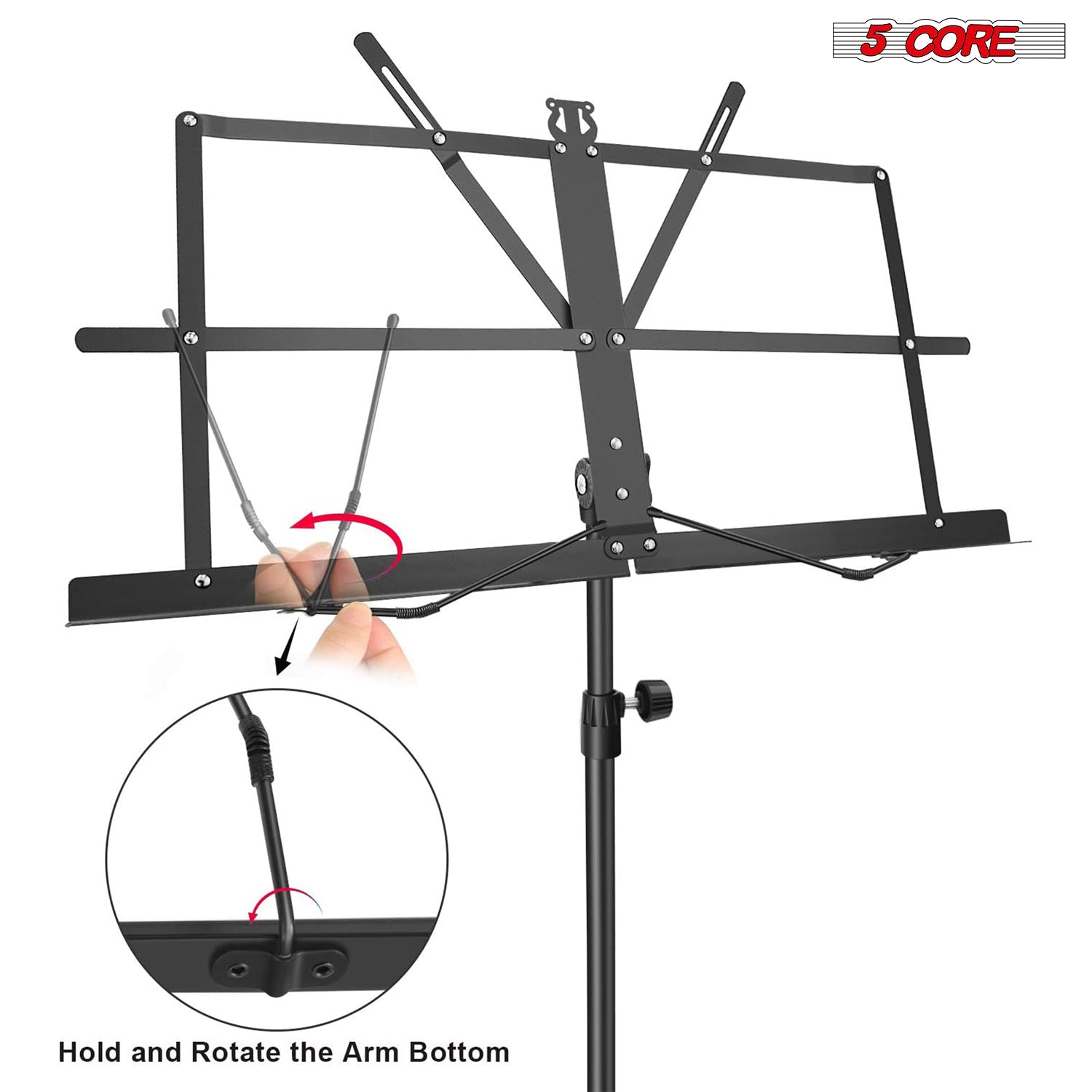 5Core Music Stand For Sheet Music Portable Tripod Adjustable Folding Note Holder Higher BLACK-4