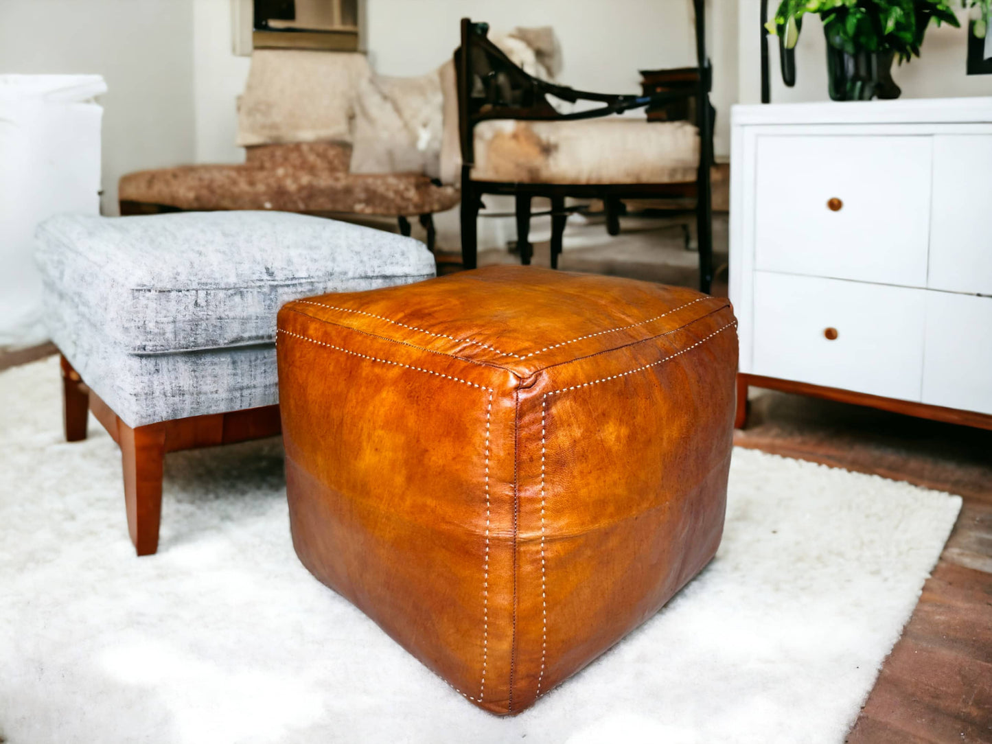 Tabacco Square Moroccan Pouf: A Treasure of Berber Artisanship-3