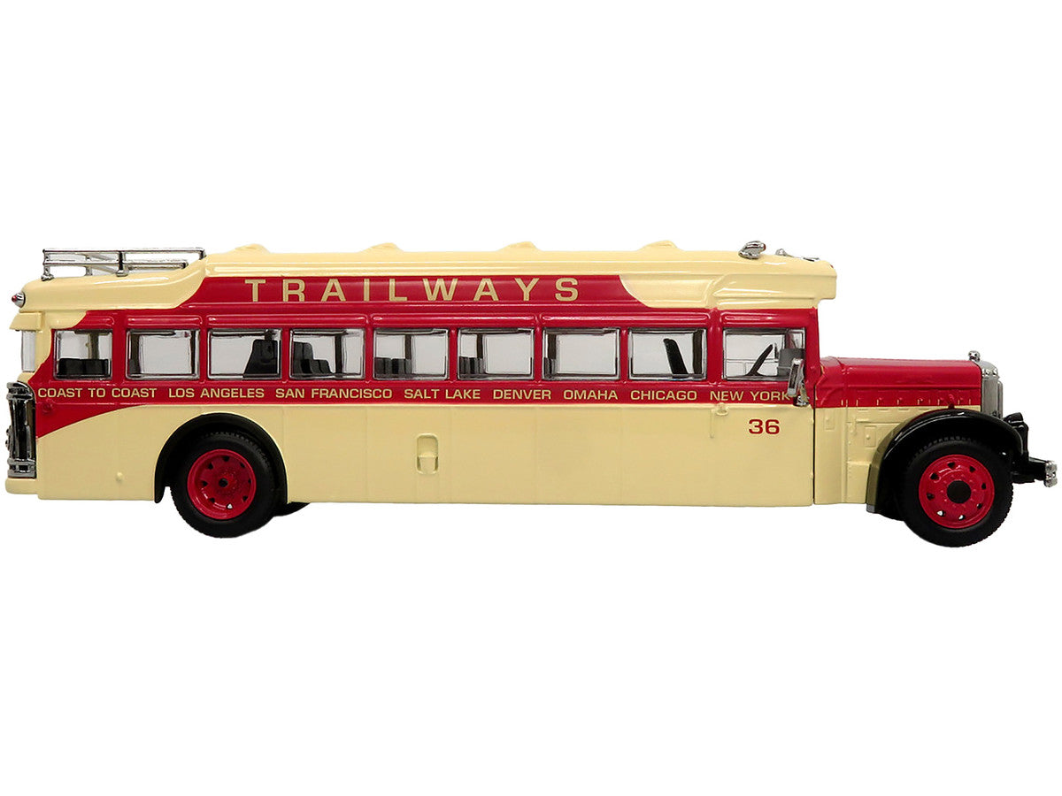 1935 Mack BK Coach Bus "Trailways" Beige and Red "Vintage Bus & Motorcoach Collection" Limited Edition to 504 pieces Worldwide 1/64 Diecast Model by Iconic Replicas-1