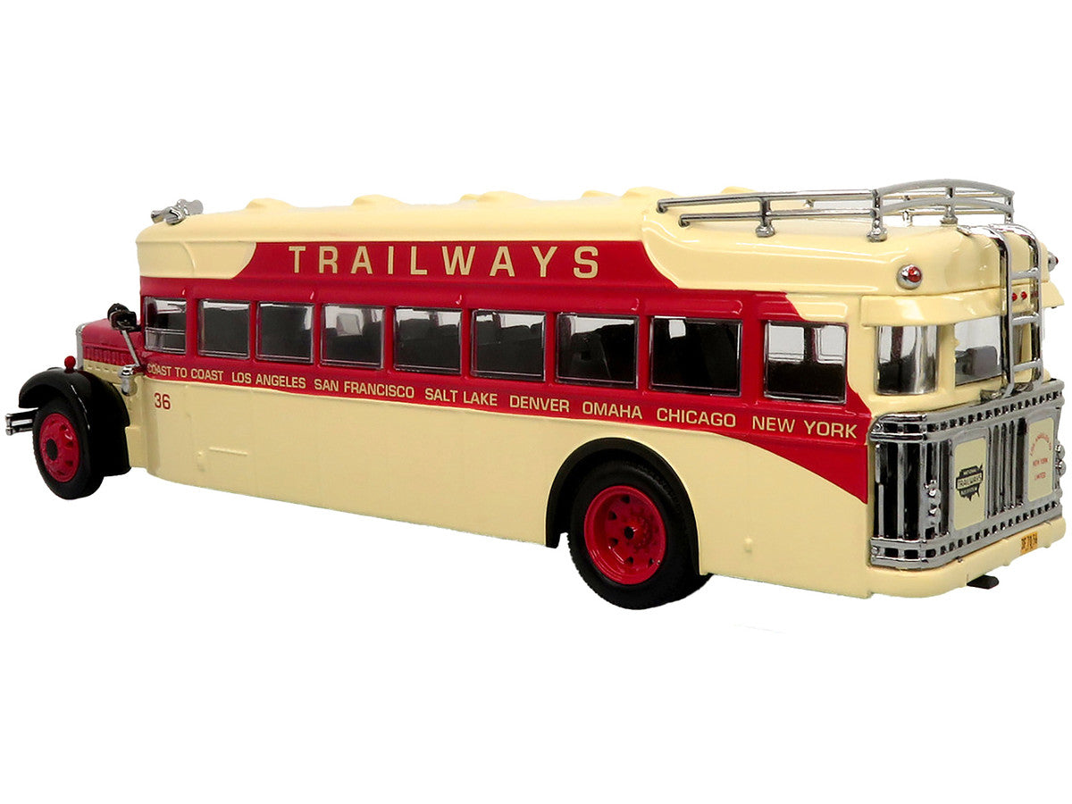 1935 Mack BK Coach Bus "Trailways" Beige and Red "Vintage Bus & Motorcoach Collection" Limited Edition to 504 pieces Worldwide 1/64 Diecast Model by Iconic Replicas-0