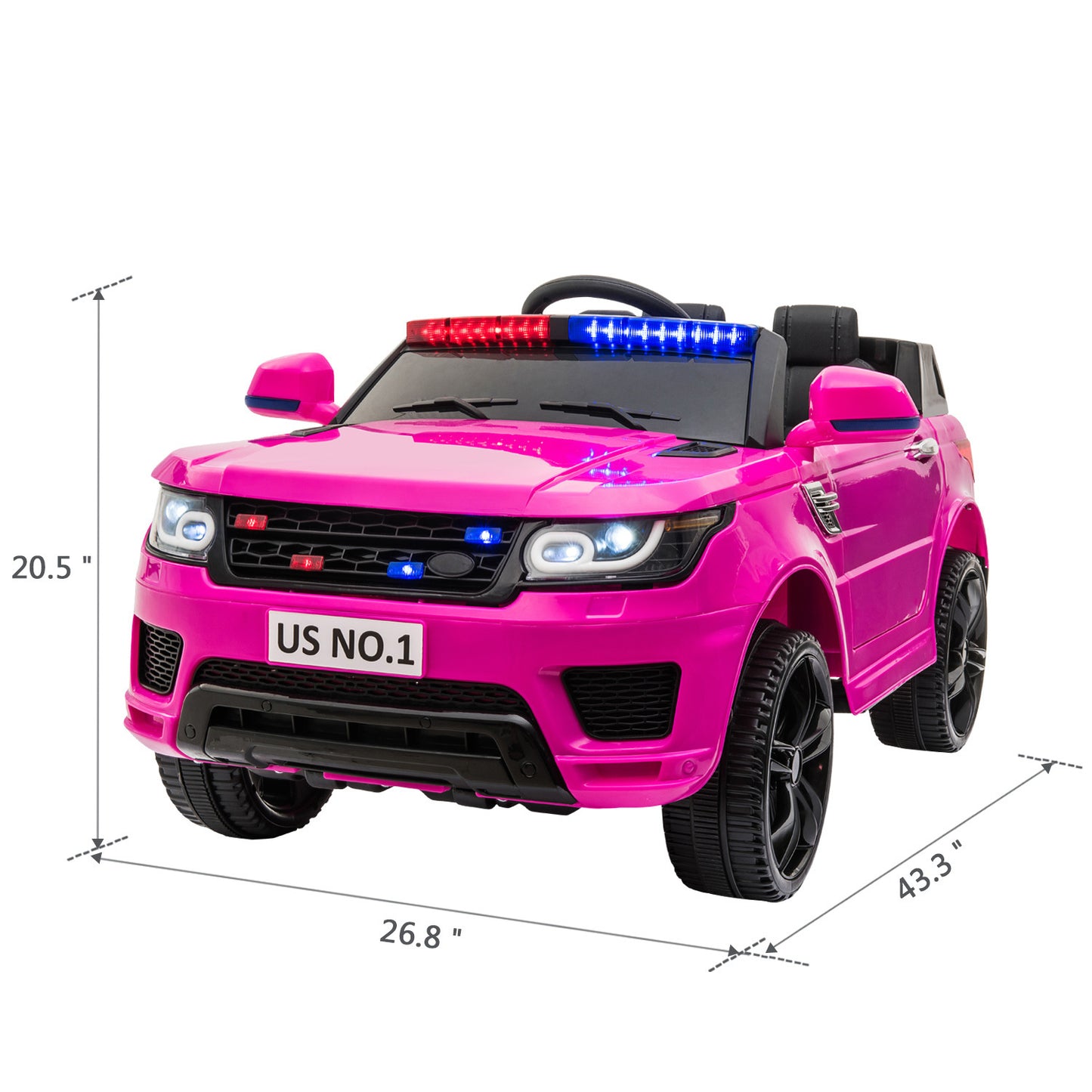 12V Kids Ride On SUV Cop Car with Remote Control, Siren Sounds Alarming Lights, Music Story - Rose Red