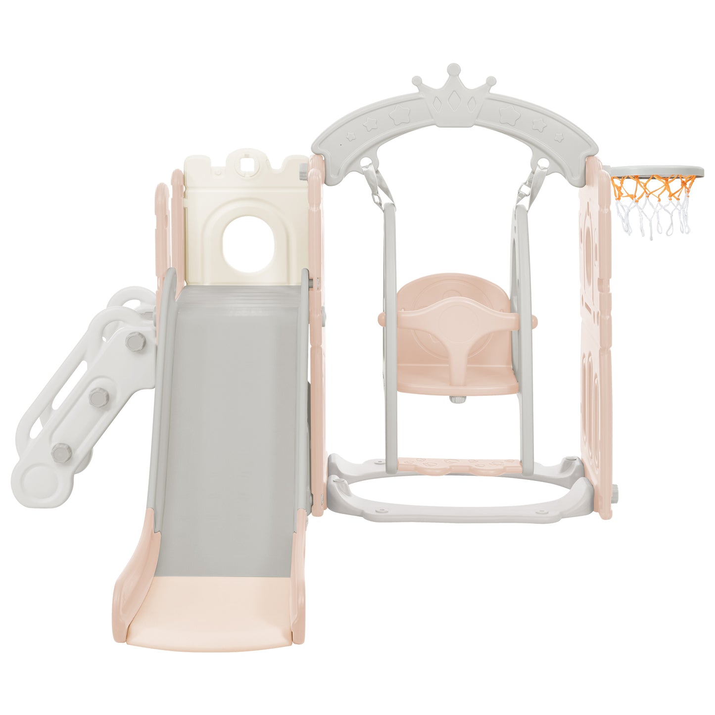 Toddler Slide and Swing Set 5 in 1, Kids Playground Climber Slide Playset with Basketball Hoop Freestanding Combination for Babies Indoor & Outdoor