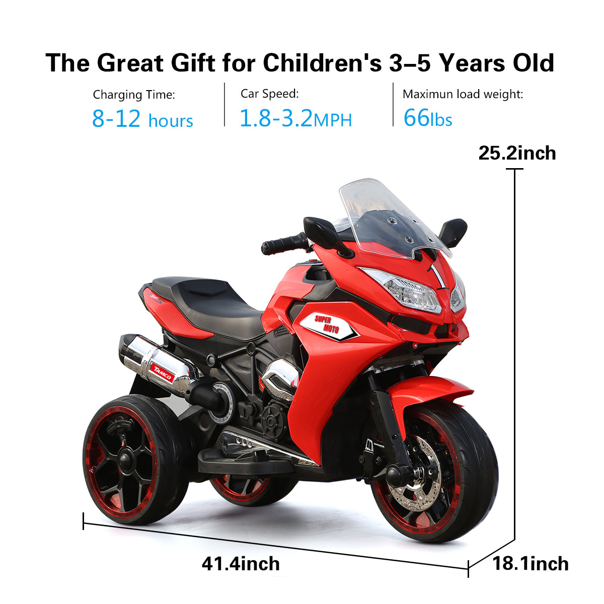 TAMCO 12V Kids Electric motorcycle ,ride on motorcycle,Three lighting wheels Kids electric toys BoysGirls Motorcycle, Children Battery Motor Bikes Rechargeable 3 Wheels Ride on  Electric Motorcycle