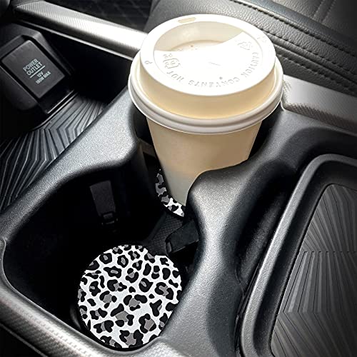 Car Coasters for Car Cup, Cute Car Coasters for Women & Men Cup Holder Coasters for Your Car with Fingertip Grip, Auto Accessories for Women & Men,Pack of 2 (Snow Leopard) - American Smart