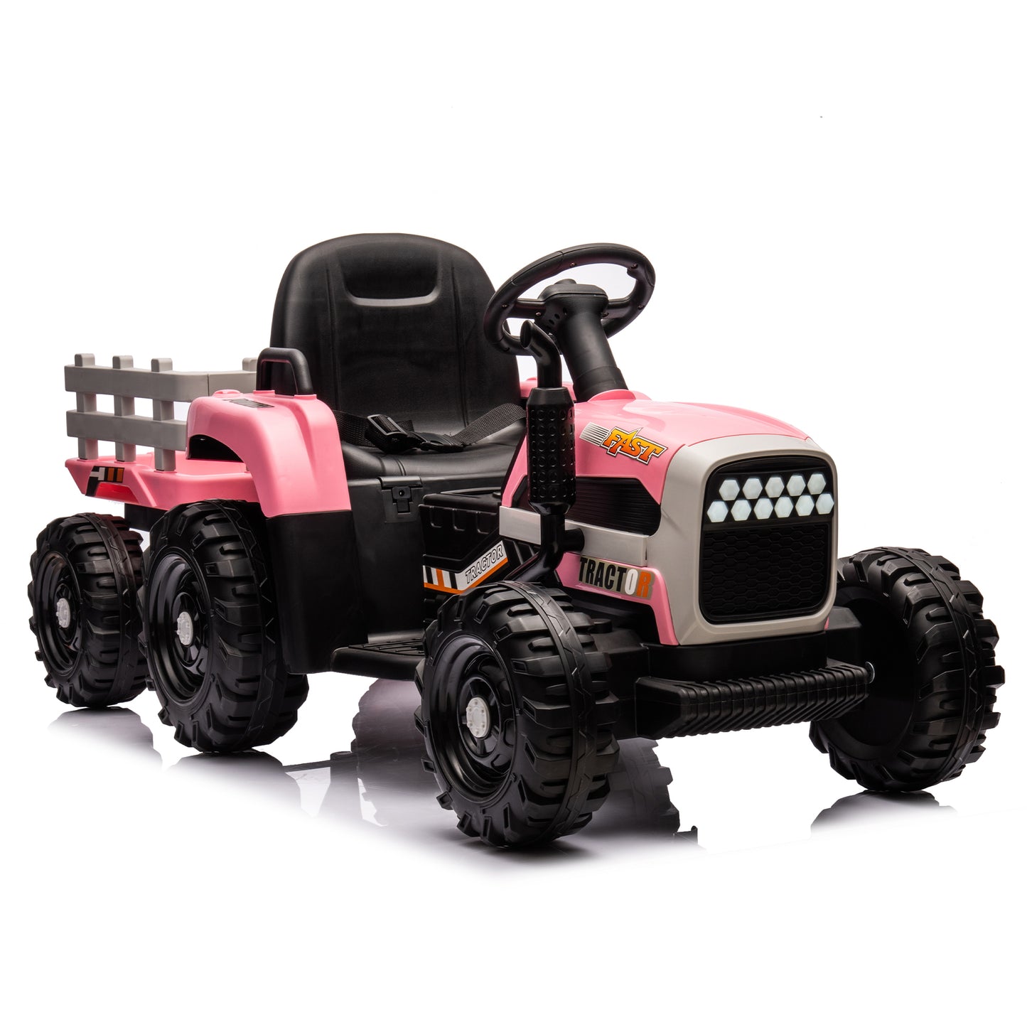 Ride on Tractor with Trailer,12V Battery Powered Electric Tractor Toy w/Remote Control,electric car for kids,Three speed adjustable,Power display, USB,MP3 ,Bluetooth,LED light,Two-point safety belt