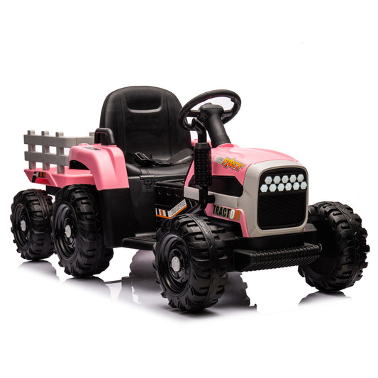 Ride on Tractor with Trailer,24V Battery Powered Electric Tractor Toy, 200w*2motor 1.86-4.97MPH/Remote Control,electric car for kids,Three speed adjustable,USB,MP3 ,Bluetooth,LED light, safety belt