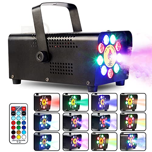 ATDAWN Fog Machine with 9 LED Lights, Wireless Remote Control, Smoke Machine with 12 Colors for Stage Party Effect, Halloween Wedding Special Event