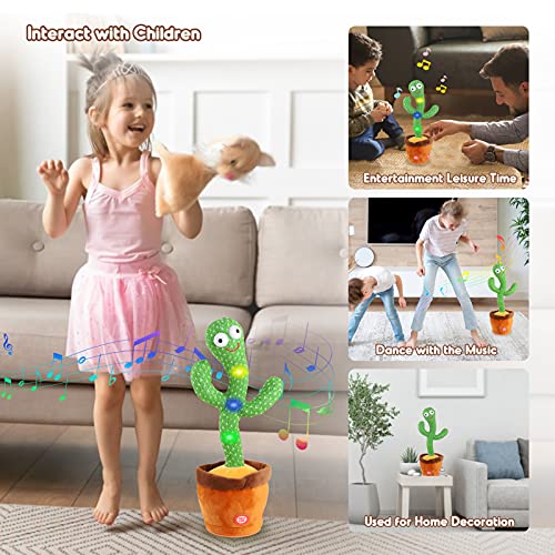 Kids Dancing Talking Cactus Toys for Baby Boys and Girls, Talking Sunny Cactus Toy Electronic Plush Toy Singing, Record & Repeating What You Say with 120 English Songs and LED Lighting for Home Decor - American Smart