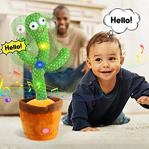 Kids Dancing Talking Cactus Toys for Baby Boys and Girls, Talking Sunny Cactus Toy Electronic Plush Toy Singing, Record & Repeating What You Say with 120 English Songs and LED Lighting for Home Decor - American Smart