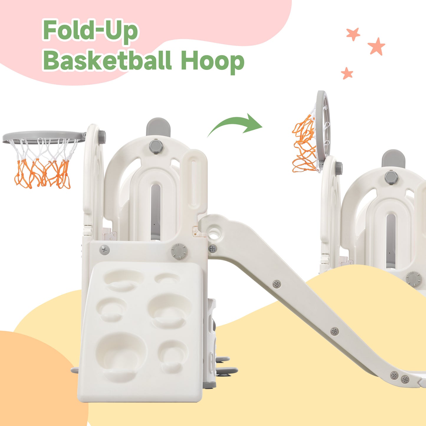 Toddler Slide and Swing Set 5 in 1, Kids Playground Climber Slide Playset with Basketball Hoop Freestanding Combination for Babies Indoor & Outdoor