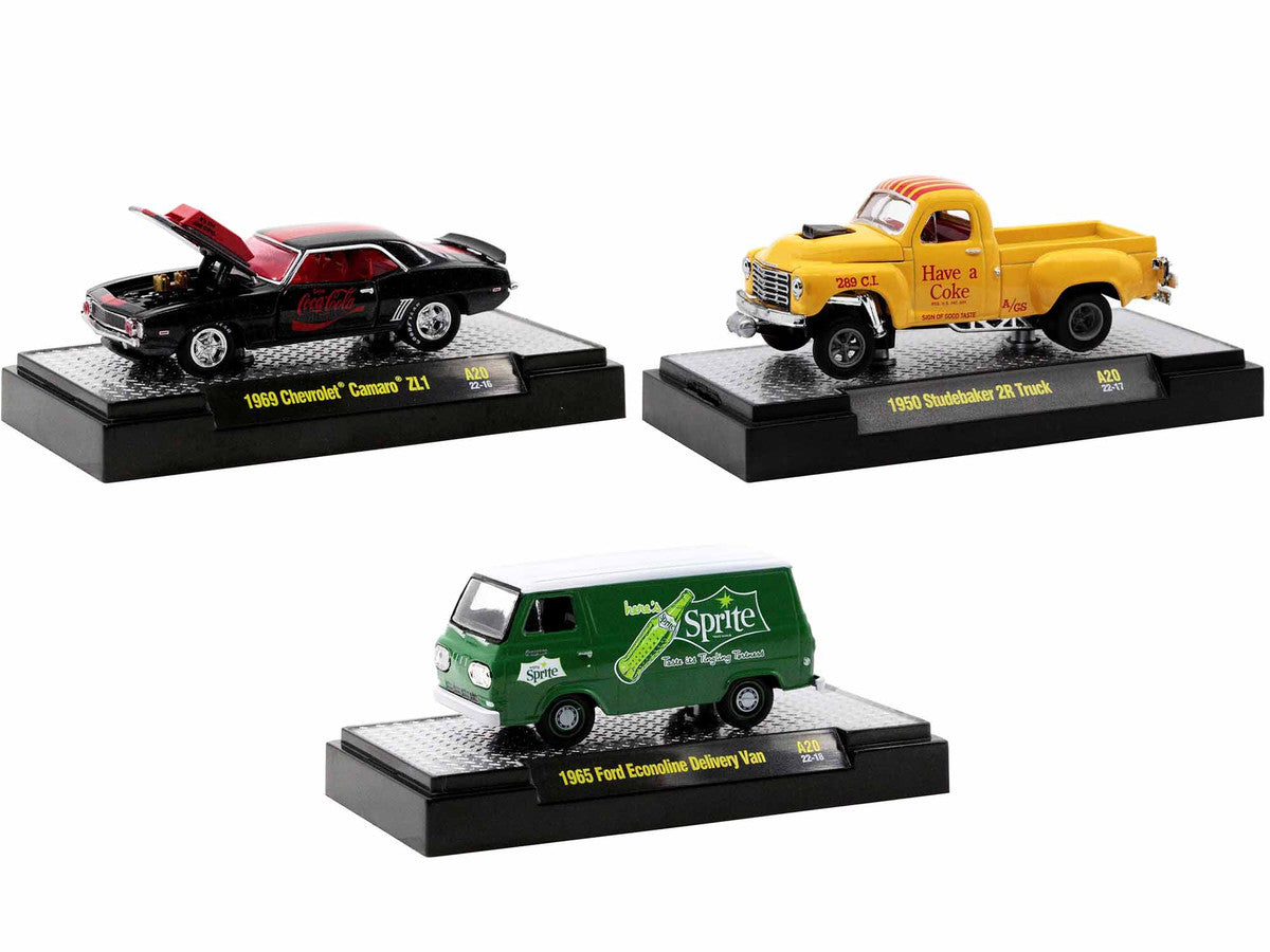 "Sodas" Set of 3 pieces Release 20 Limited Edition to 8750 pieces Worldwide 1/64 Diecast Model Cars by M2 Machines-1
