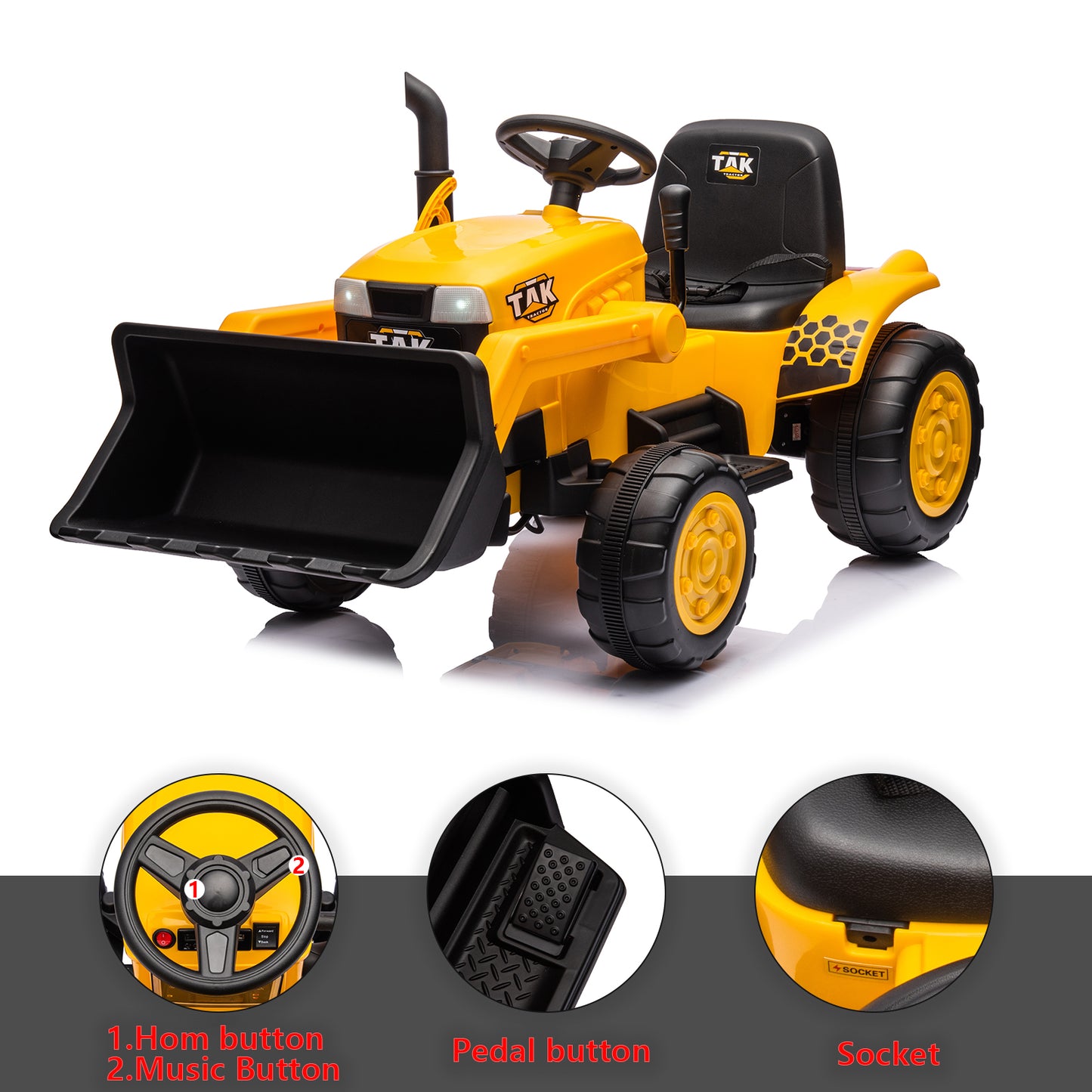 12V Kids Ride on Tractor Electric Excavator Battery Powered Motorized Car for Kids Ages 3-6, with Front Loader, Digging Handle, Remote Control, & Bright Headlight, Yellow